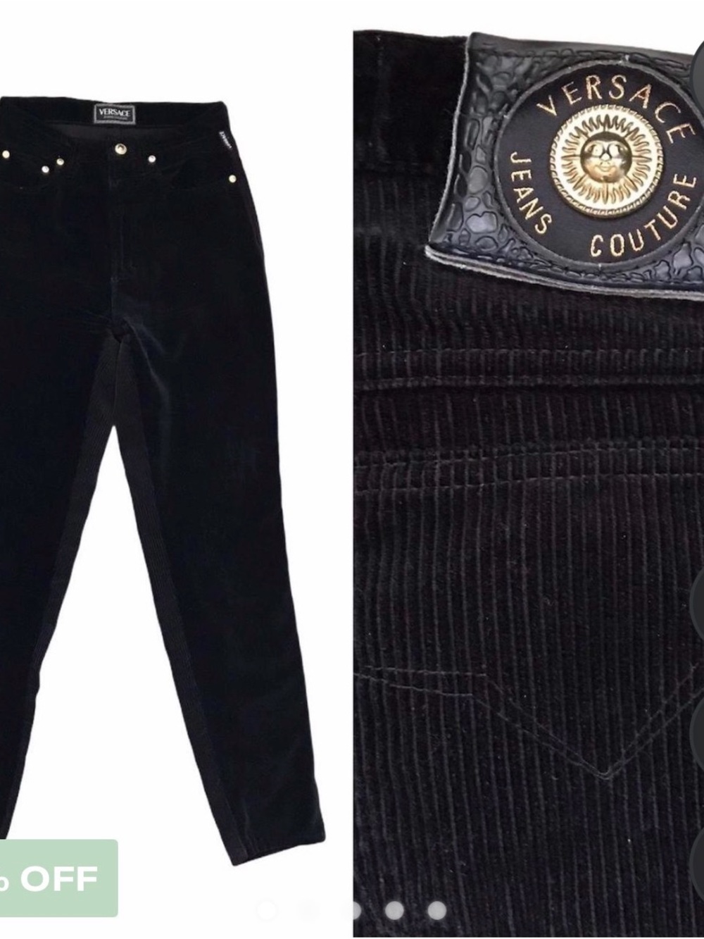 Versace Jeans Collection Black Corduroy Pants with Gold Accents